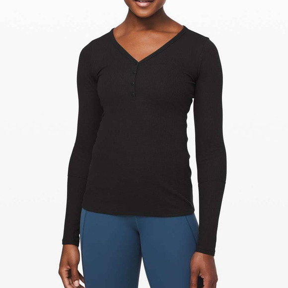 lululemon athletica Tops - Lululemon Close Call Black Thermal Henley Long Sleeve Small 4/6